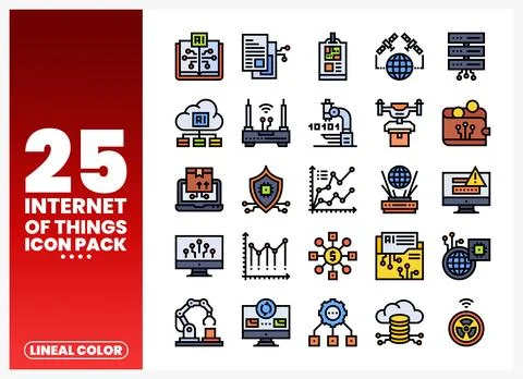 Internet of Things icon pack with AI. cloud. and network elements on a whit.. Illustrazione stock