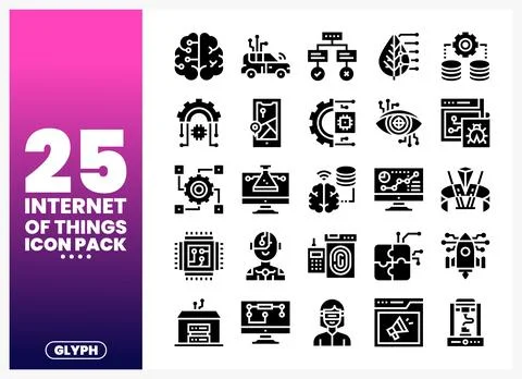 Internet of Things icon pack with brains. cars. and sensors on white backgr.. Stock Illustration