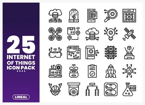 Internet of Things icon pack with drone. satellite. VR glasses. and AI. イラスト素材