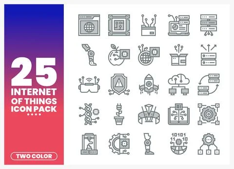 Internet of Things icon pack featuring technology and innovation concepts. .. Stock Illustration