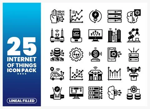 Internet of Things icon pack featuring lineal filled graphics on a blue gra.. Ilustração Stock