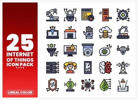 Internet of Things icon pack featuring technology and network concepts. Stockillustratie
