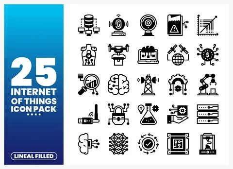 Internet of Things icon pack featuring various technologies like drones. AI.. Stock Illustration