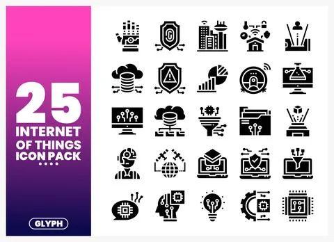 Internet of Things icon pack with glyphs on a white background Illustrazione stock