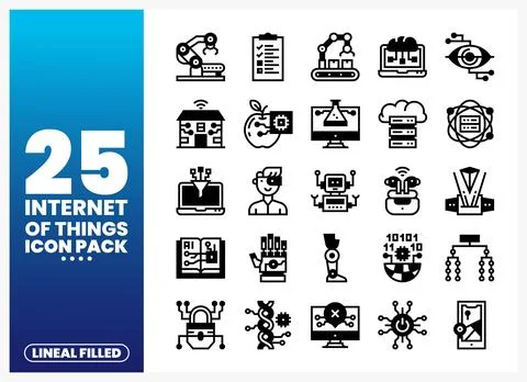 Internet of Things icon pack with lineal filled icons for tech and data. Ilustração Stock