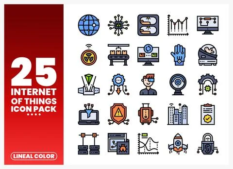 Internet of Things icon pack with lineal color illustrations. Abstract tech.. Stock Illustration