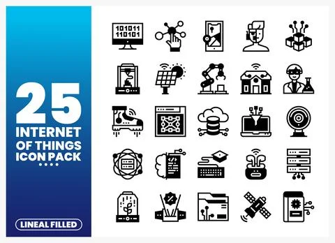 Internet of Things icon pack with lineal filled symbols on a gradient backg.. Illustrazione stock