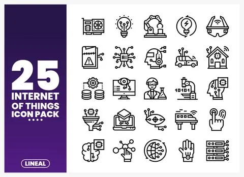 Internet of Things icon pack with lineal graphic elements on white background Stock Illustration