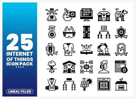 Internet of Things icon pack with lineal filled vector graphics in a grid l.. Stock Illustration