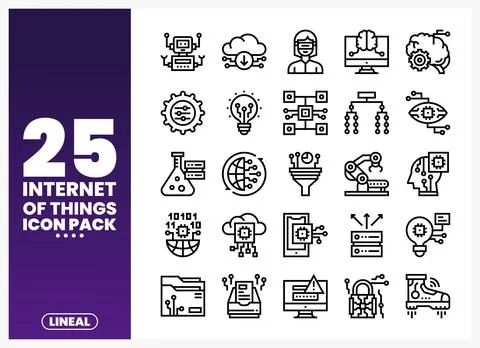 Internet of Things icon pack set featuring AI. cloud. robot. and data symbo.. Illustrazione stock