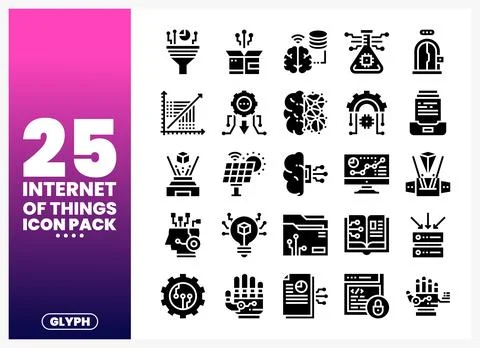 Internet of Things icon pack showcasing glyphs for technology and connectivit Stock Illustration