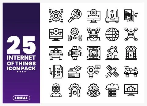 Internet of Things icon pack showcasing technology and connectivity concepts. Illustrazione stock