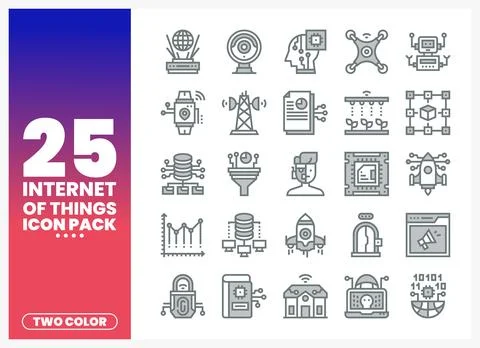Internet of Things icon pack with technology symbols on a white background... Stock Illustration