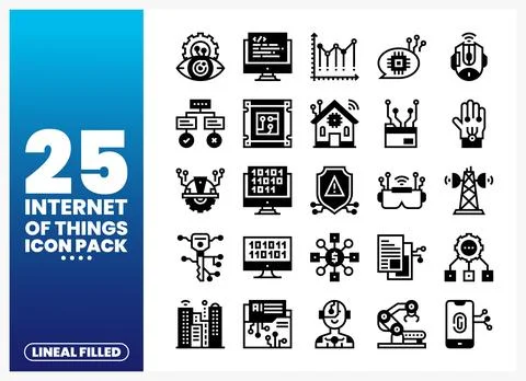 Internet of Things icon pack on white background. digital innovation and te.. Stock Illustration