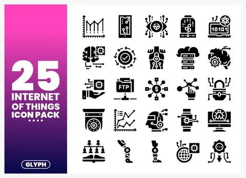 Internet of Things icon pack on white background with gradient Stock Illustration