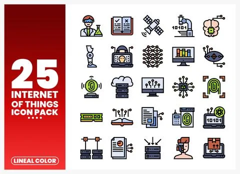 Internet of Things icon set featuring technology. network. and data concept.. Stock Illustration