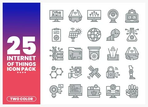 Internet of Things icon set with futuristic technology symbols on a gradien.. Stock Illustration