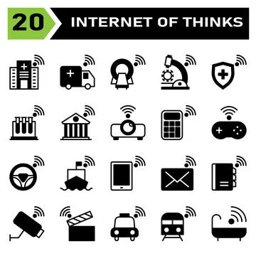Internet of things icon set include hospital, clinic, internet of things, amb Stock Illustration