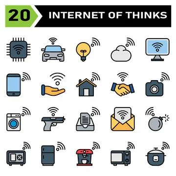 Internet of things icon set include chip, internet of things, processor, chip Stock Illustration
