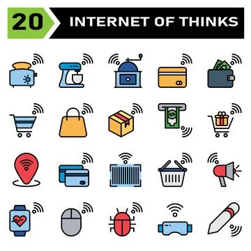 Internet of things icon set include toaster, bread, internet of things, mixer Stock Illustration