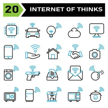 Internet of things icon set include chip, internet of things, processor, chip Stock Illustration