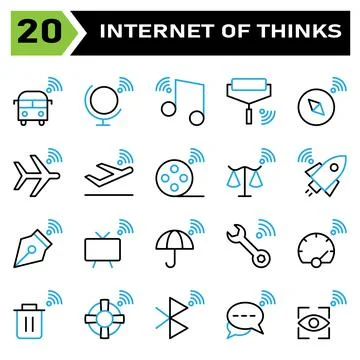 Internet of things icon set include bus, internet of things, globe, world, mu Stock Illustration