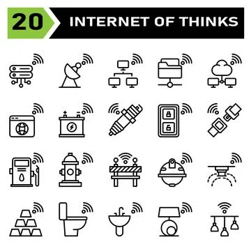 Internet of things icon set include server, database, internet of things, sat Stock Illustration