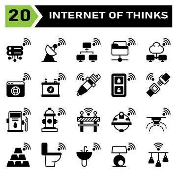 Internet of things icon set include server, database, internet of things, sat Stockillustratie