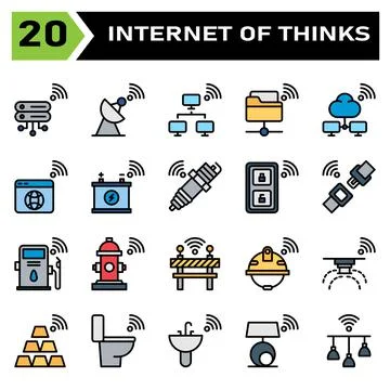 Internet of things icon set include server, database, internet of things, sat Stock Illustration