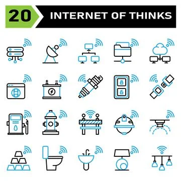 Internet of things icon set include server, database, internet of things, sat Stock Illustration