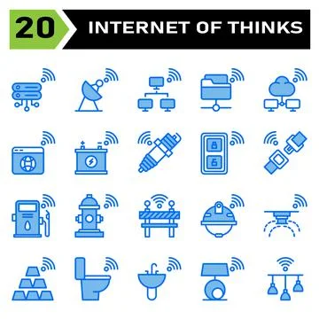 Internet of things icon set include server, database, internet of things, sat Stock Illustration