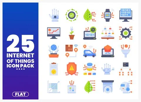 Internet of Things icon set with technology and data symbols. Flat icons on.. Stockillustratie