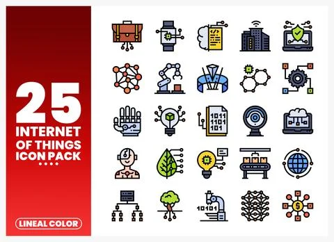 Internet of Things icon set with technology. automation. and network symbol.. Stock Illustration
