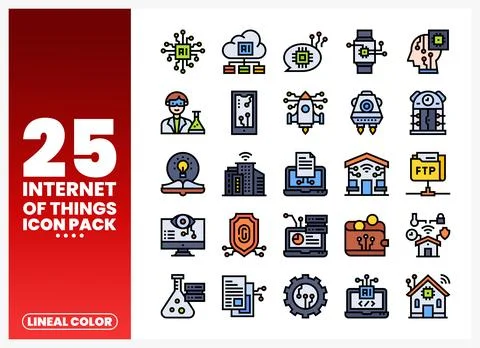 Internet of Things icons featuring technology and AI concepts on a white ba.. Stock Illustration