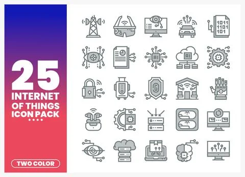 Internet of Things icons on a grid with a colorful gradient background. イラスト素材