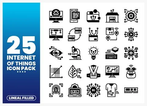 Internet of Things icons in a lineal filled design on a blue gradient backg.. Stock Illustration