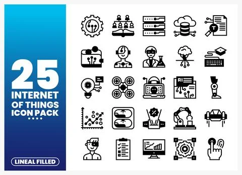 Internet of Things icons in lineal filled style on a blue and white backgroun Stock Illustration