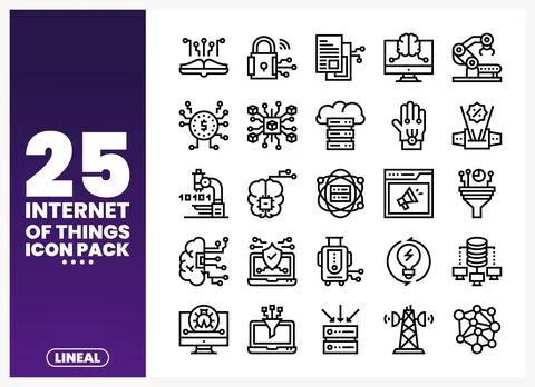 Internet of Things icons. lineal graphics on white background. Digital tech.. Stock Illustration