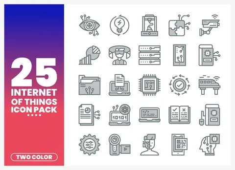Internet of Things icons in a minimalist grey design. presented on a gradie.. Stock Illustration