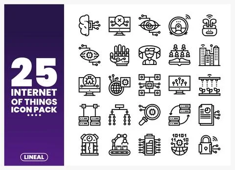 Internet of Things icons with neural network and smart city elements Stock Illustration