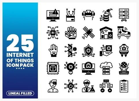 Internet of Things icons pack on blue gradient background. digital technolo.. Stock Illustration