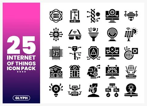 Internet of Things icons pack with circuits. smart home. AI. and network sy.. Stock Illustration