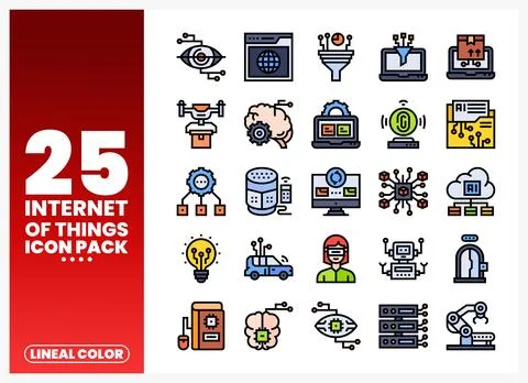 Internet of Things icons pack featuring technology. AI. and automation symb.. Stock Illustration
