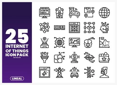 Internet of Things icons pack featuring technology concepts on a white back.. Stock Illustration