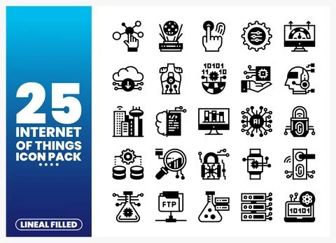 Internet of Things icons pack with lineal filled style on blue background Ilustração Stock