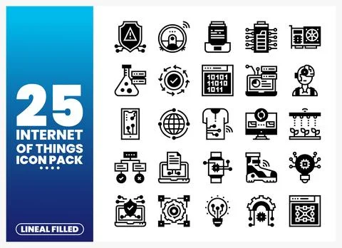 Internet of Things icons pack with lineal filled graphics on a blue gradien.. Stock Illustration