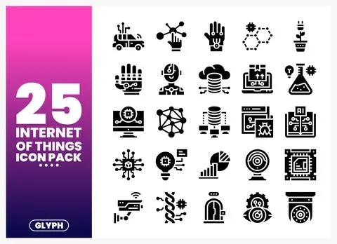 Internet of Things icons pack showing smart technology symbols in a graphic.. Stock Illustration