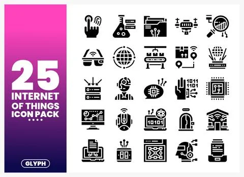 Internet of Things icons pack on a white background with a gradient sidebar. Stock Illustration