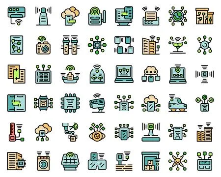 Internet of Things icons set vector color line Stock Illustration
