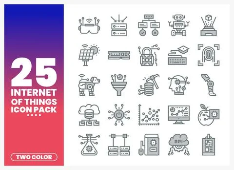 Internet of Things icons with two-color design on a white background. Techn.. Ilustração Stock